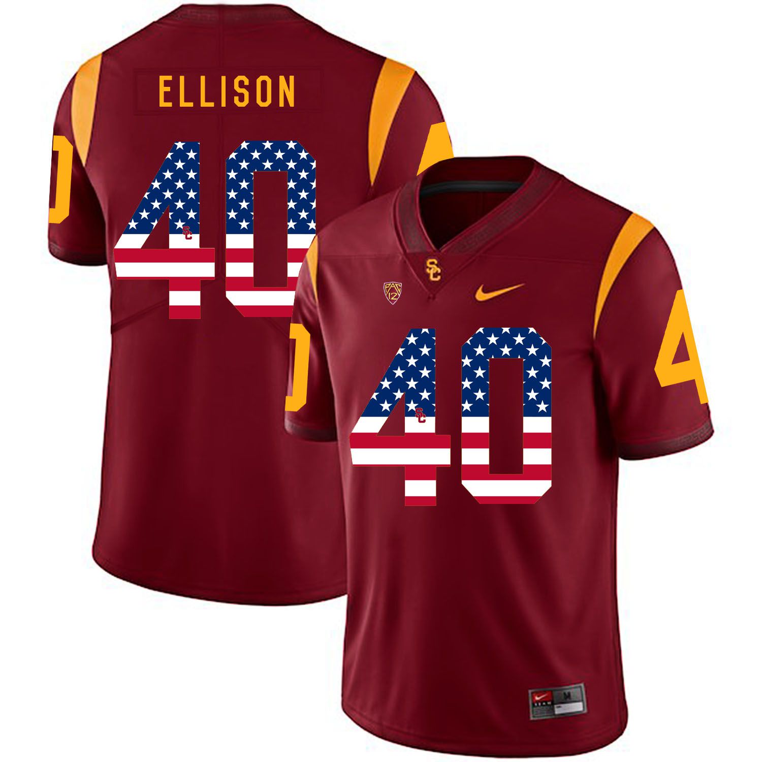 Men USC Trojans #40 Ellison Red Flag Customized NCAA Jerseys